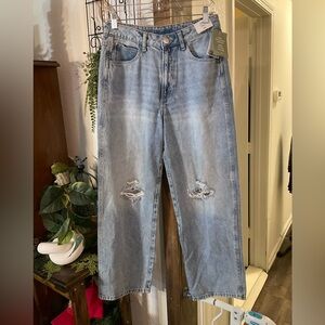 H&M Women's Light Blue Distressed Wide Leg cropped Jeans NWT